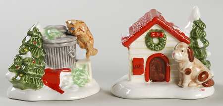 Snow Village Dog House & Cat In Can Set Of 2 - No Box by Department 56