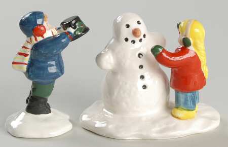 Snow Village Girl With Snowman And Boy-Set Of 2 - No Box