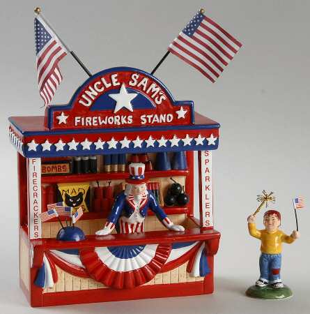 Snow Village Uncle Sam's Fireworks Stand - With Box Bx874