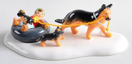 Snow Village Inner Tube Sled Dog Race - With Box Bx1266