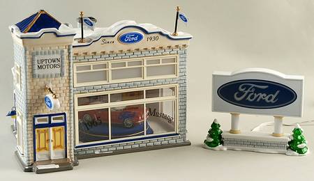 Snow Village Uptown Motors Ford - With Box Bx747