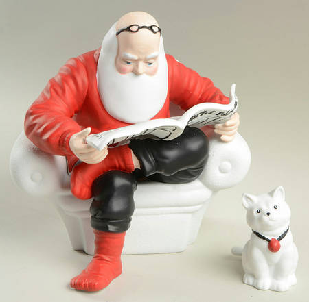 Winter Silhouettes-Porcelain What's News Santa With Cat-Red - Boxed