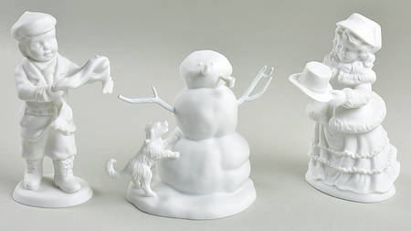 Winter Silhouettes-Porcelain Building A Snowman-Set Of 3 - Boxed