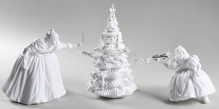 Winter Silhouettes-Porcelain Putting Up The Tree-Set Of 3 - No Box
