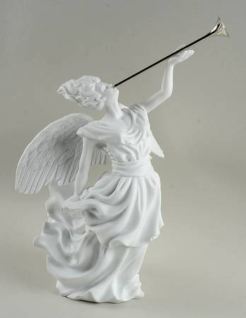 Winter Silhouettes-Porcelain Standing Angel With Horn - Boxed