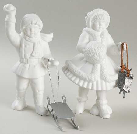 Winter Silhouettes-Porcelain Shiny Skates & New Sled - Boxed