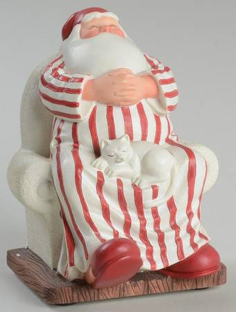 Winter Silhouettes-Porcelain Cat Nap Santa-Stocking Hangers/Bookends - Boxed