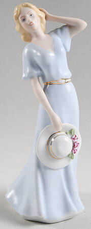 Royal Dux Figurine (Older Mark) Lady In Blue Dress W/ Hat Down - No Box