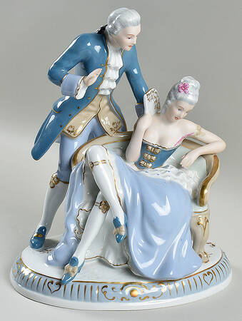 Royal Dux Figurine (Older Mark) Man Talking To Woman With Fan - No Box