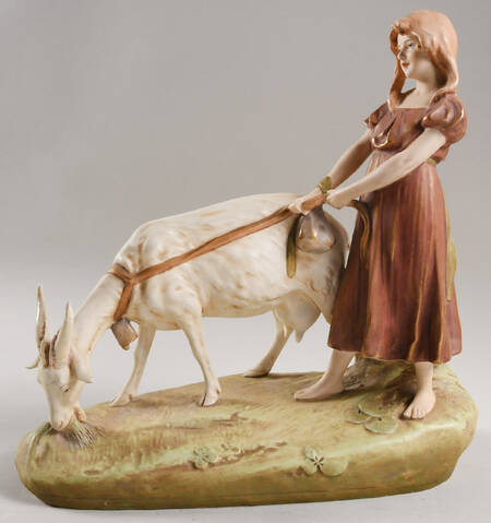 Royal Dux Figurine (Older Mark) Girl With Goat - No Box