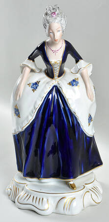 Royal Dux Figurine (Older Mark) Lady In Blue Dress W/ Wig - No Box