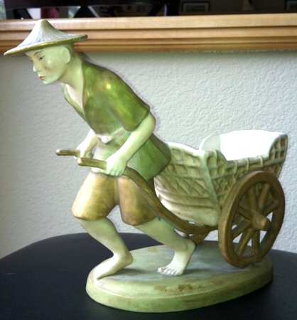 Royal Dux Figurine (Older Mark) Oriental Man Pulling Cart - No Box