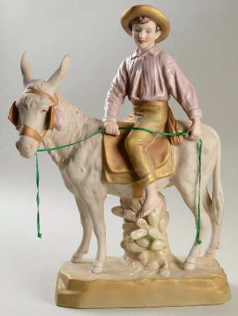 Royal Dux Figurine (Older Mark) Boy On Donkey-Matte Colors - No Box