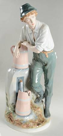Royal Dux Figurine (Older Mark) Boy At Water Fountain - No Box