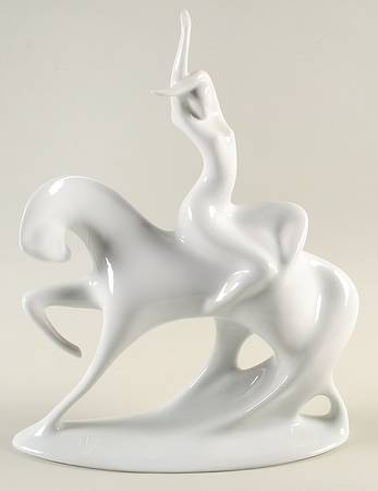 Royal Dux Figurine (Older Mark) Girl On Horseback-White - No Box