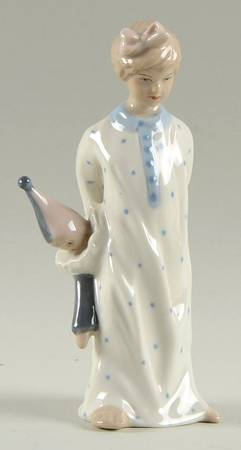 Royal Dux Figurine (Older Mark) Girl In Nightgown With Clown - No Box