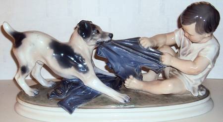 Dahl Jensen Figurine Smooth Fox Terrier With Boy - Boxed