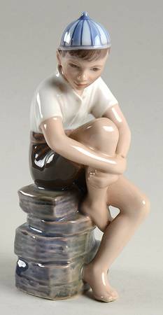 Dahl Jensen Figurine Boy "Ole" On Rock - No Box