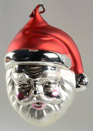Mercury Glass Ornaments Santa Head - Boxed