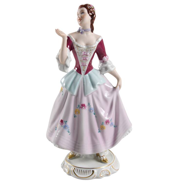 Royal Dux Figurine #2(Newer) Lady In Burgundy&Pink Dress - No Box