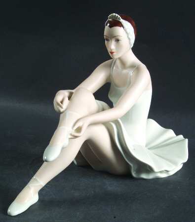 Royal Dux Figurine #2(Newer) Ballerina Tying Dance Shoe - No Box