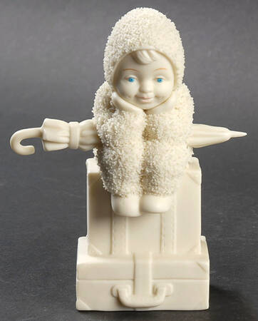 Snowbabies Friendship Club Figurine Sitting On Suitcase-Figurine Only - No Box