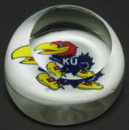 Collegiate Glass Paperweight University Of Kansas - Boxed