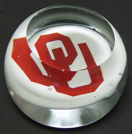 Collegiate Glass Paperweight University Of Oklahoma - Boxed
