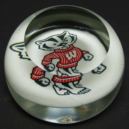 Collegiate Glass Paperweight University Of Wisconsin - Boxed