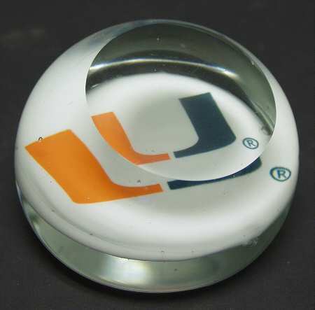 Collegiate Glass Paperweight University Of Miami - Boxed