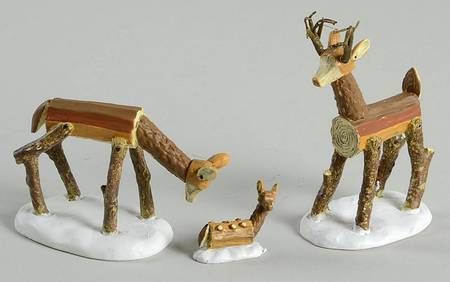 General Village Accessories Wooden Deer Family - Boxed