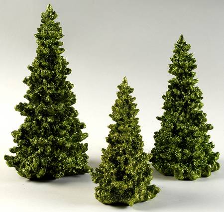General Village Tree Accessories Green Glitter Trees S/3 - Boxed
