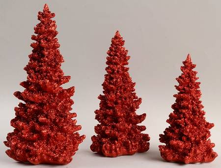 General Village Tree Accessories Red Glitter Trees S/3 - Boxed