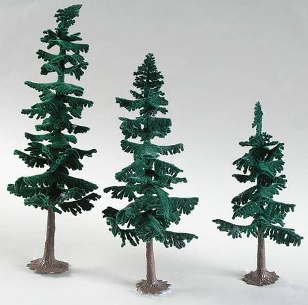 General Village Tree Accessories Flocked Pine Trees-Set Of 3 - Boxed