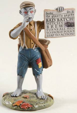 Snow Village Halloween Bad News Paperboy - Boxed