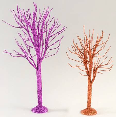 Snow Village Halloween October Sparkle Bare Branch Trees - Boxed