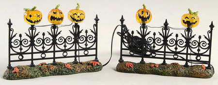 Snow Village Halloween Jack-O-Lantern Lit Fence - With Box Bx637