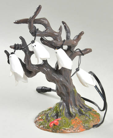 Snow Village Halloween Illuminated Ghost Tree - With Box