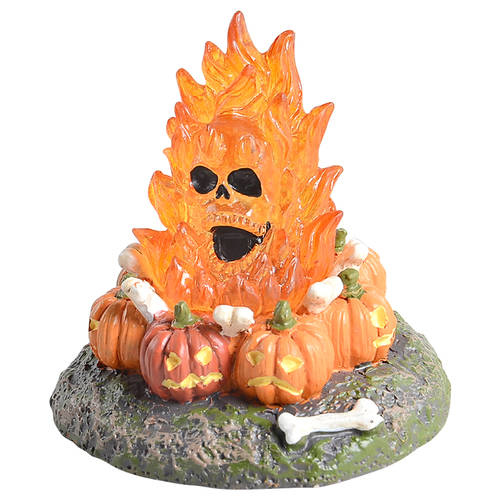 Snow Village Halloween Flaming Skull Bonefire - With Box