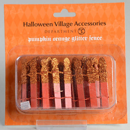 Snow Village Halloween Pumpkin Orange Glitter Fence - With Box Bx664