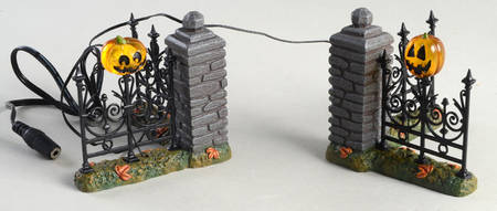 Snow Village Halloween Jack-O-Lantern Lit Fence Corners - With Box Bx662
