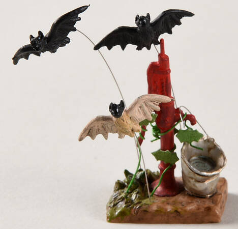 Snow Village Halloween Water Pump W/ Bats - No Box