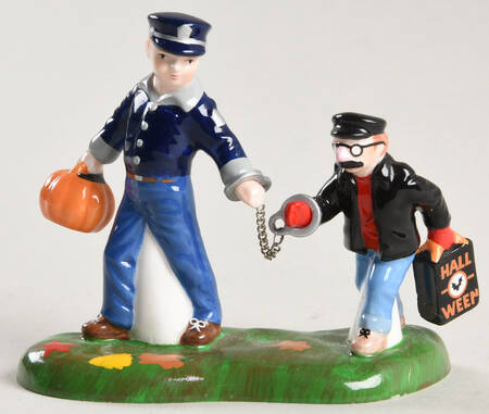 Snow Village Halloween Policeman And Crook - No Box