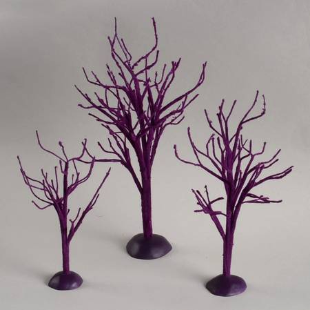 Snow Village Halloween Purple Bare Branch Trees - Boxed