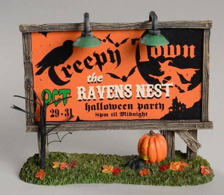 Snow Village Halloween Creepy Town Lit Billboard - Boxed