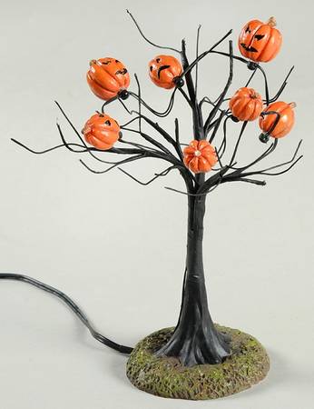 Snow Village Halloween Scary Pumpkins Lit Tree - Boxed