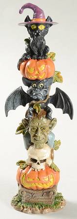Snow Village Halloween Haunted Totem Pole - Bx474 With Box
