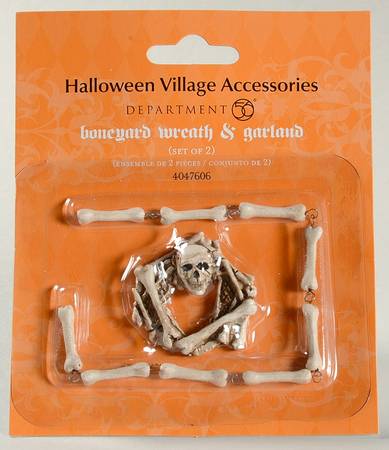 Snow Village Halloween Boneyard Wreath & Garland - Boxed