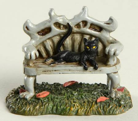 Snow Village Halloween Black Cat Bench - Boxed