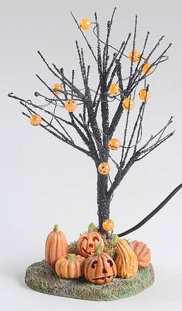 Snow Village Halloween Lit Jack-O-Lantern Tree - With Box